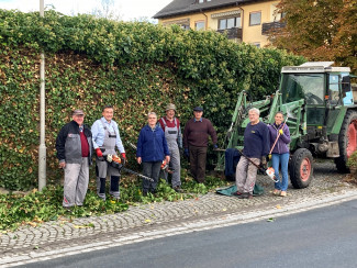 Ein engagiertes Team beim Heckenschneiden